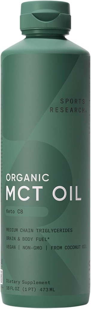 Sports Research Keto MCT Oil from Organic Coconuts - Fatty Acid Fuel for Body + Brain - Single Ingredient C8 Caprylic Acid - Perfect in Coffee, Tea, & More - Non-GMO & Vegan - Unflavored (16 Oz) 2