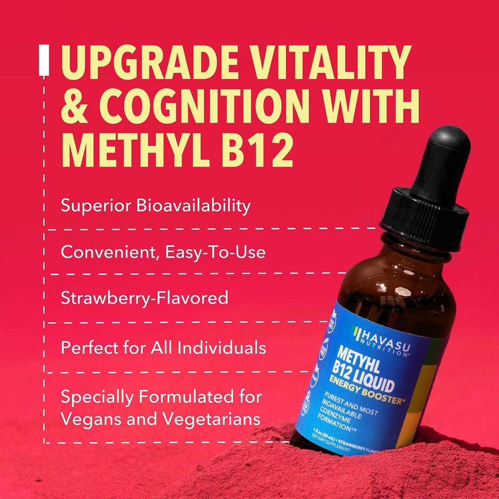 USDA Organic Vitamin B12 Liquid Drops - Methylcobalamin for Enhanced Energy and Nervous System Support - 30 Servings - Highly Bioavailable for Absorption - Non-GMO, Vegan, Strawberry Flavor, 1 Fl Oz 6