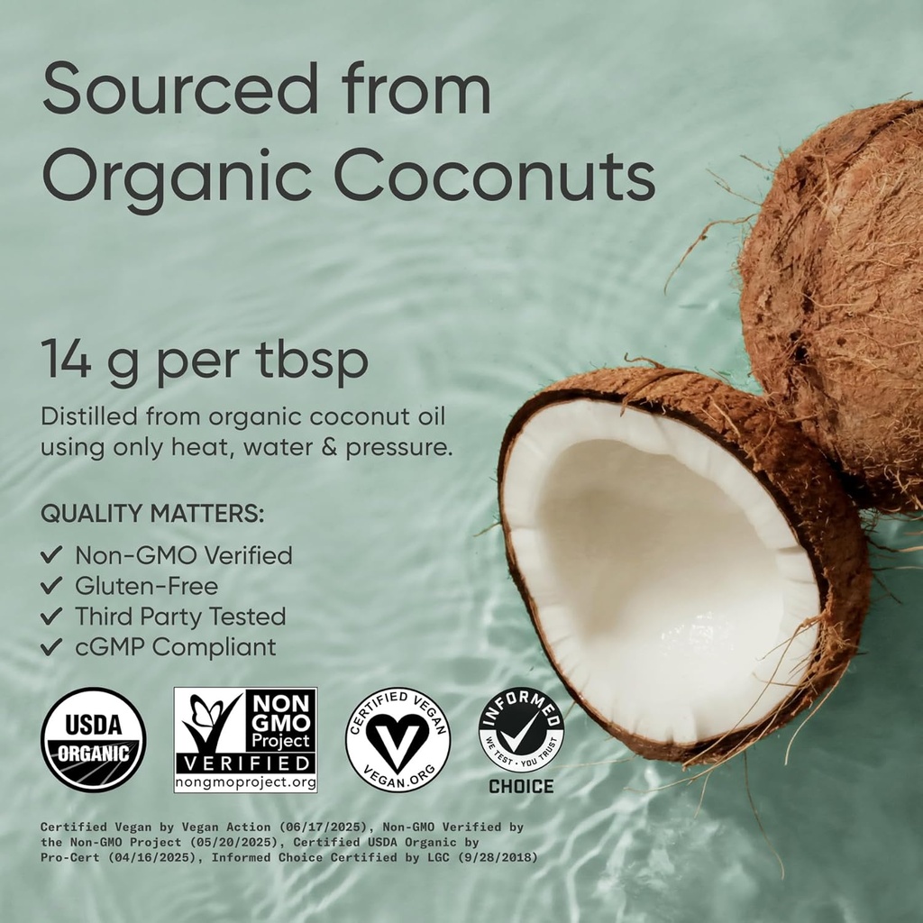 Sports Research Keto MCT Oil from Organic Coconuts - Fatty Acid Fuel for Body + Brain - Single Ingredient C8 Caprylic Acid - Perfect in Coffee, Tea, & More - Non-GMO & Vegan - Unflavored (16 Oz) 3