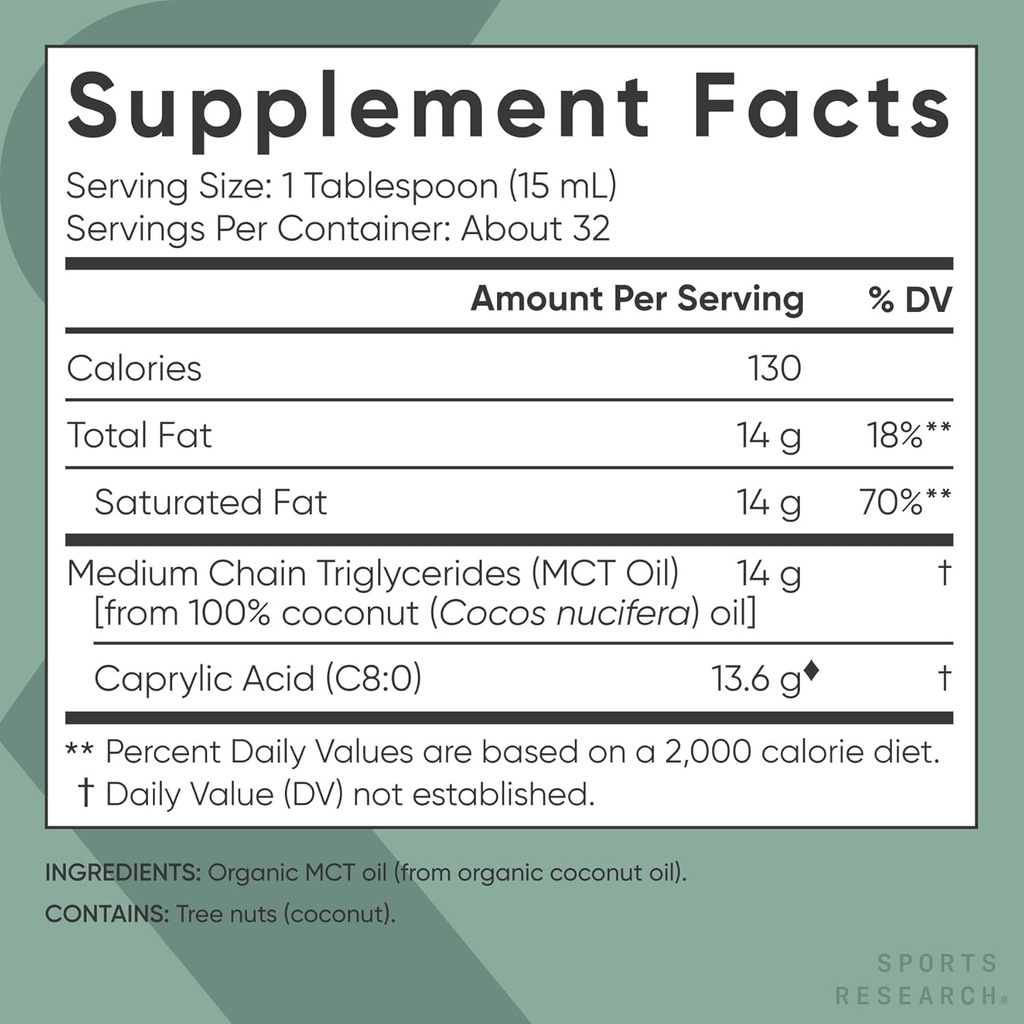 Sports Research Keto MCT Oil from Organic Coconuts - Fatty Acid Fuel for Body + Brain - Single Ingredient C8 Caprylic Acid - Perfect in Coffee, Tea, & More - Non-GMO & Vegan - Unflavored (16 Oz) 6