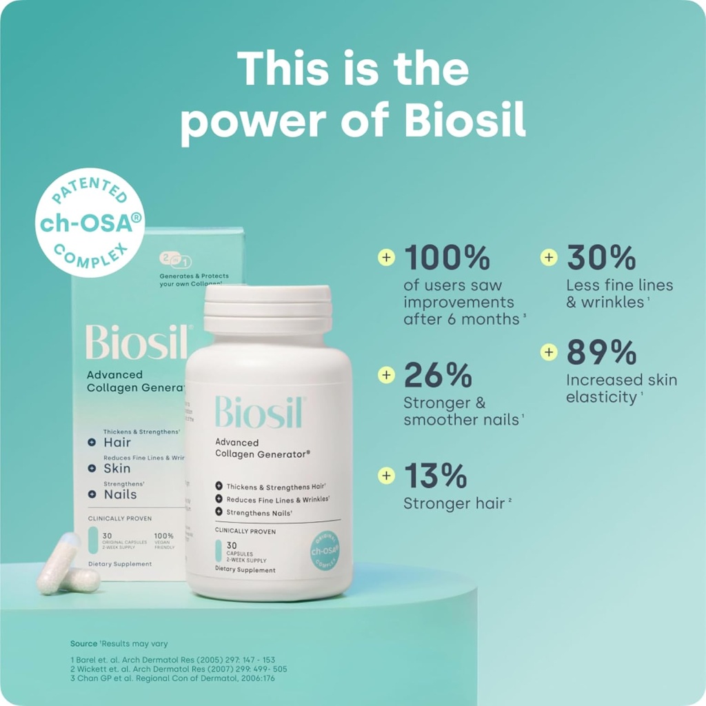 Biosil Collagen Booster Supplement - 30 Original Capsules, Pack of 2 - Patented ch-OSA Activator for Skin, Hair, Nails & Joints - Supports Natural Production - 30-Day Supply 3