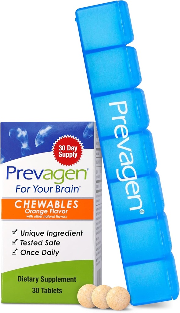 Prevagen Regular Strength Orange Chewables - 30 Tablets (1 Month Supply) | Formulated for Your Brain | 10mg of Apoaequorin Plus Vitamin D3 with 7-Day Pill Minder 2