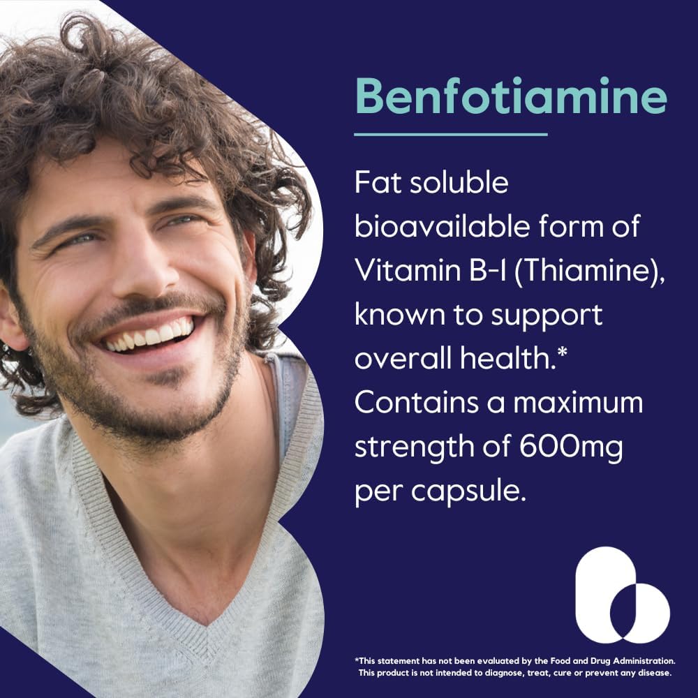 BESTVITE Ultra Benfotiamine 600mg per Capsule (60 Vegetarian Capsules) No Stearates - No Silicon Dioxide - Vegan - Non GMO - Gluten Free - Maximum Strength Benfotiamine 3