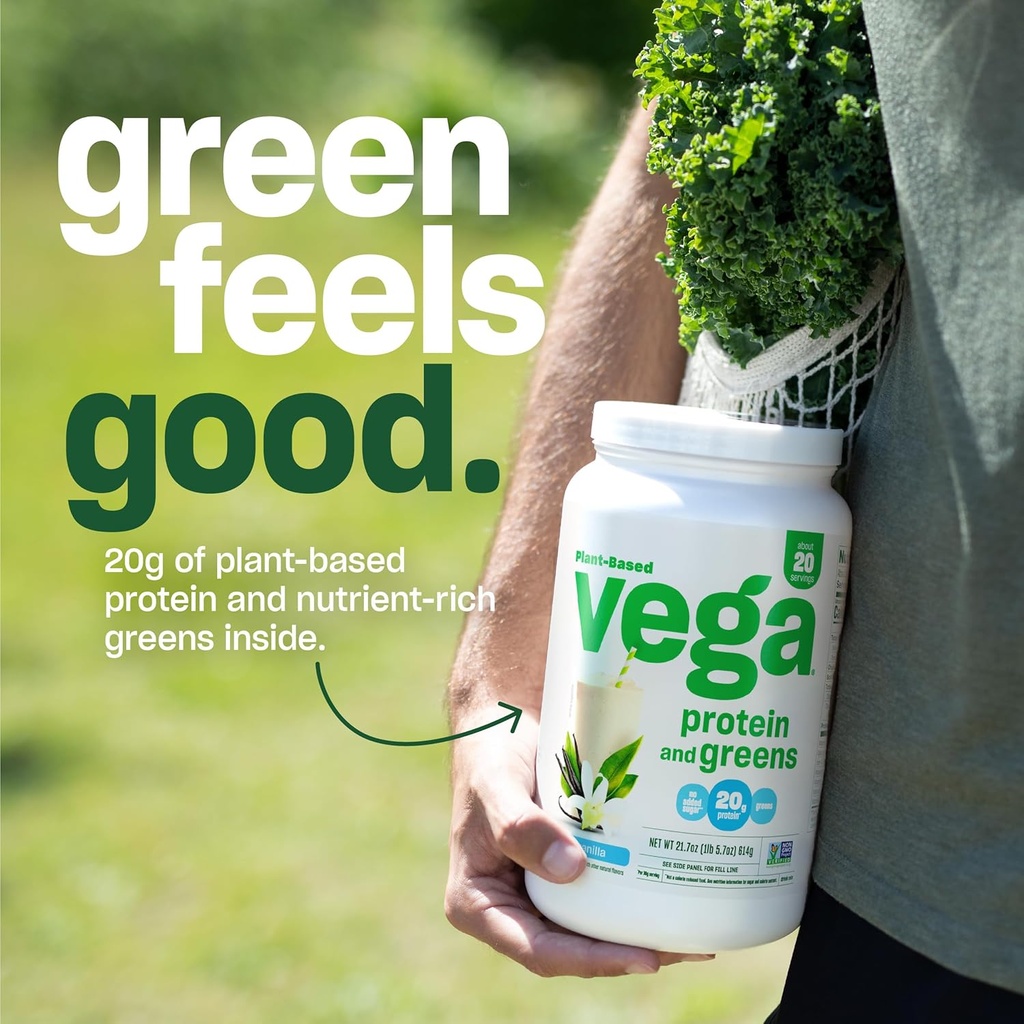 Vega Protein and Greens Protein Powder, Vanilla - 20g Plant Based Protein Plus Veggies, Vegan, Non GMO, Pea Protein for Women and Men, 21.7 Ounce (Packaging May Vary) 6