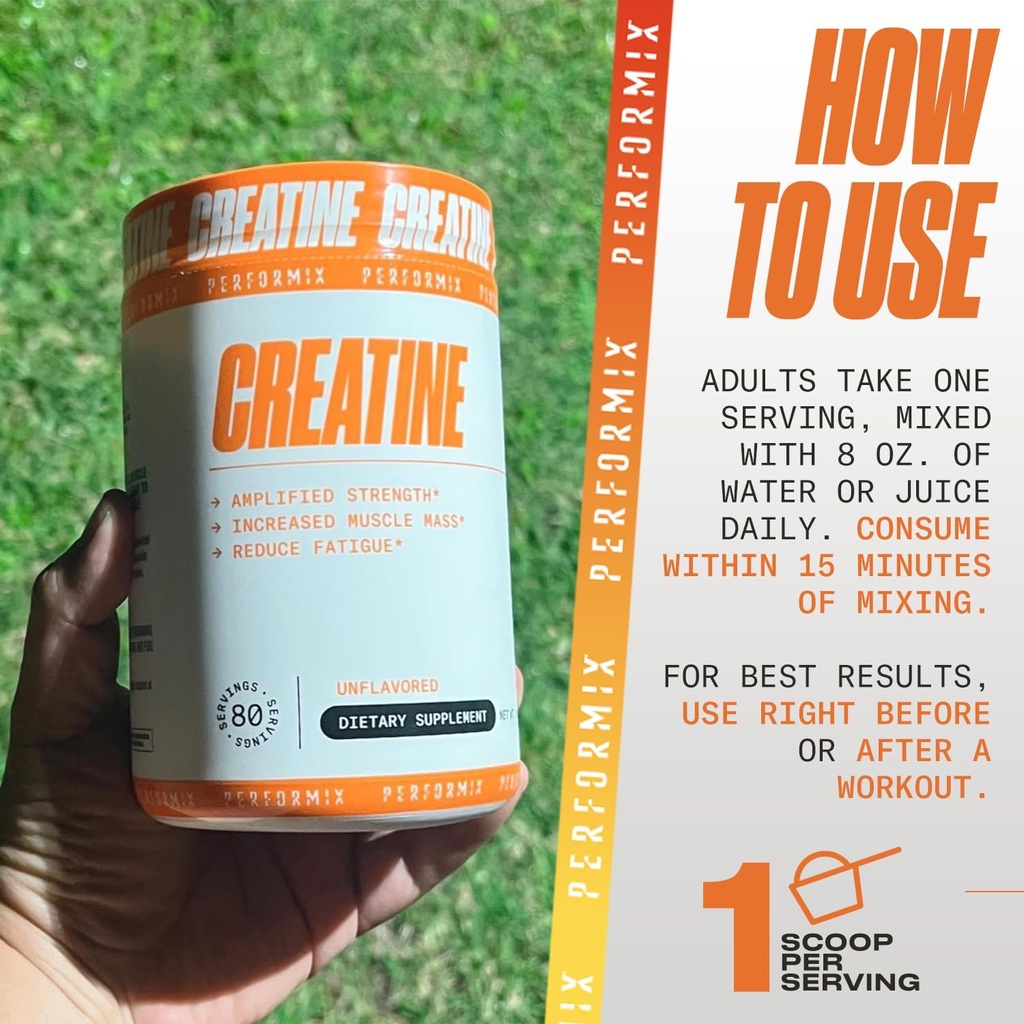 PERFORMIX - Creatine Monohydrate - 5000 mg Per Serving (5g) - Pre Workout - Increase Muscle Mass, Improve Strength & Reduce Fatigue - Creatine Monohydrate Powder - Unflavored - 80 Servings - 400g 6
