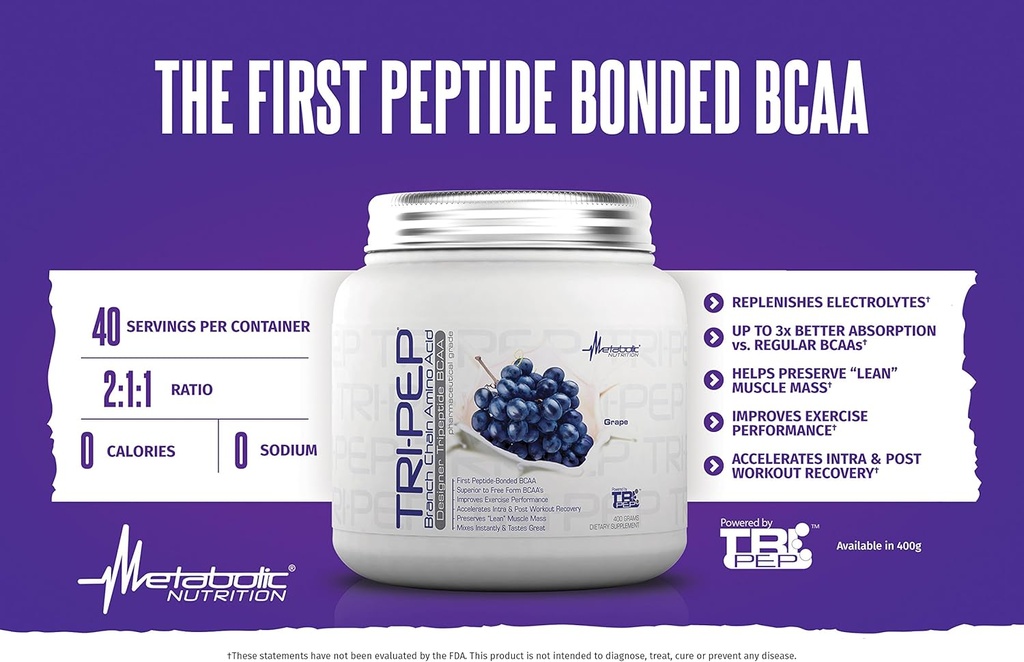 Metabolic Nutrition - TRIPEP - Tri-Peptide Branch Chain Amino Acid, BCAA Powder, Pre Intra Post Workout Supplement, Unflavored, 400 Grams (40 Servings) 4