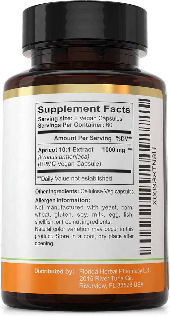 Florida Herbal Pharmacy, Apricot Supplement Capsules 10:1 (360 Capsules) 500 mg per Capsule, 1000 mg Serving (Pack of 3) 4