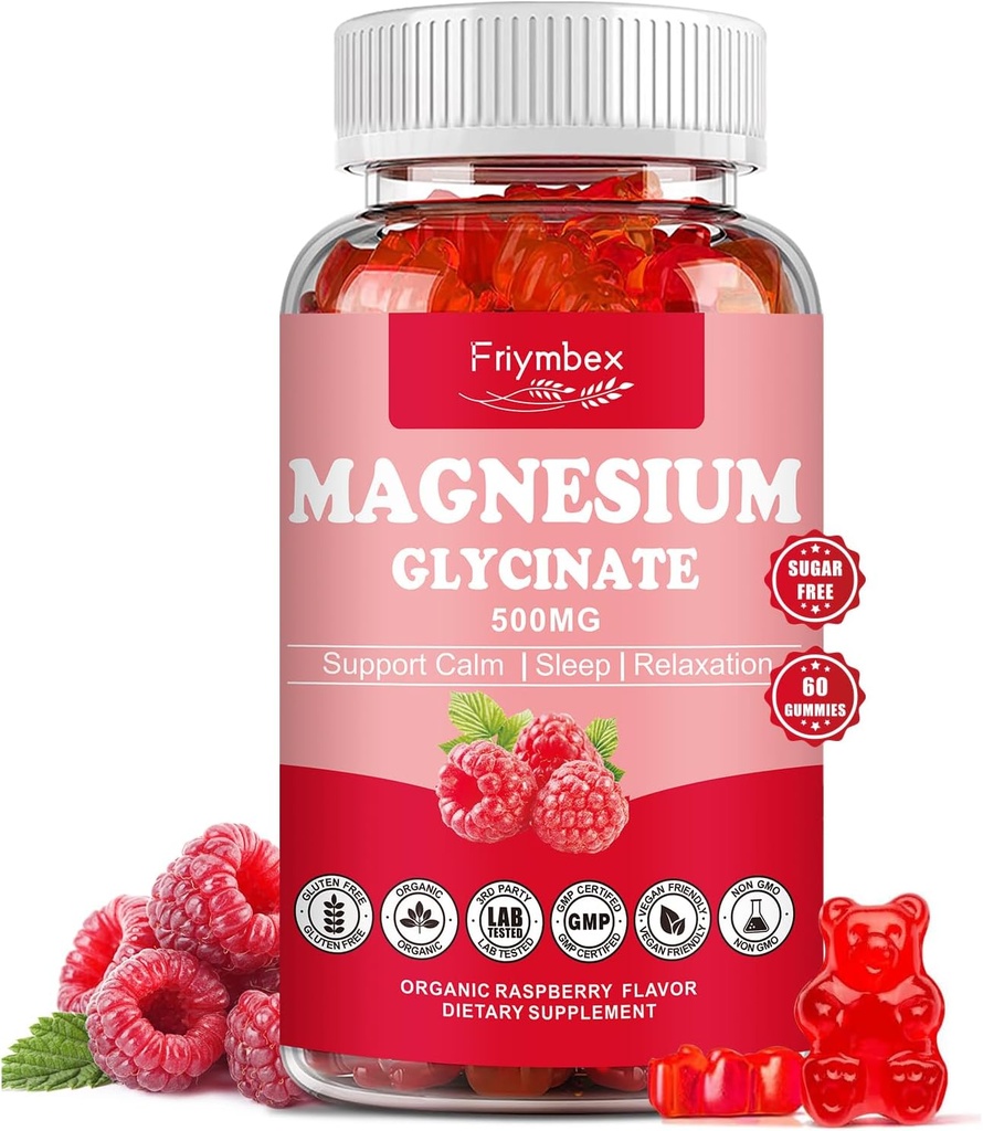 Magnesium Glycinate Gummies 500mg | Relaxation Calm Magnesium Gummies | Sugar-Free | Non-GMO | Gluten-Free | Vegan-Friendly for Adults & Kids (60 Raspberry Gummies) 2