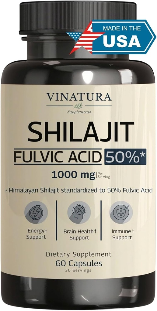 VINATURA Shilajit for Men and Women - 1000mg Pure Himalayan Shilajit Capsules, standardized to 50% Fulvic Acid - 60 Capsules 2
