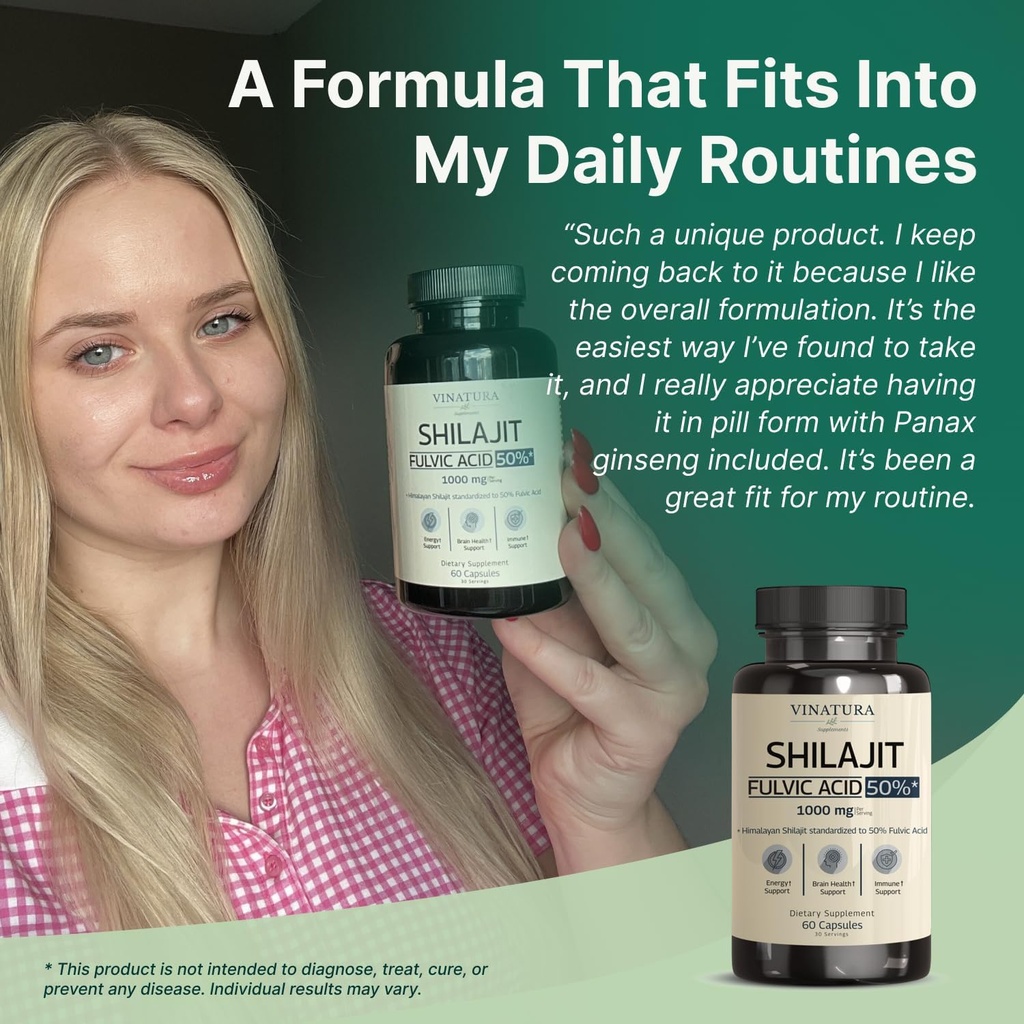 VINATURA Shilajit for Men and Women - 1000mg Pure Himalayan Shilajit Capsules, standardized to 50% Fulvic Acid - 60 Capsules 6