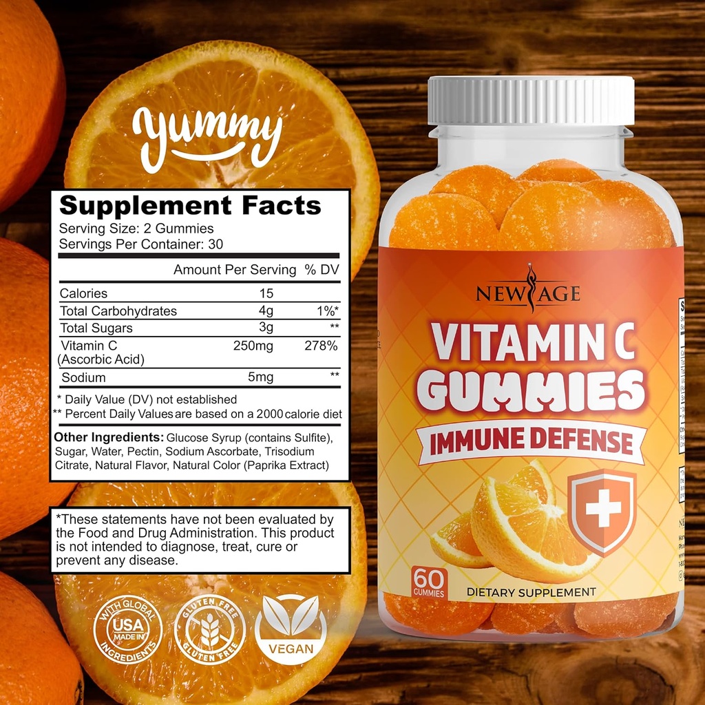 NEW AGE Vitamin C Gummies Orange Vitamin C Gummy - Supports Healthy Immune System - Vegetarian Without Gluten (180 Gummies) 3