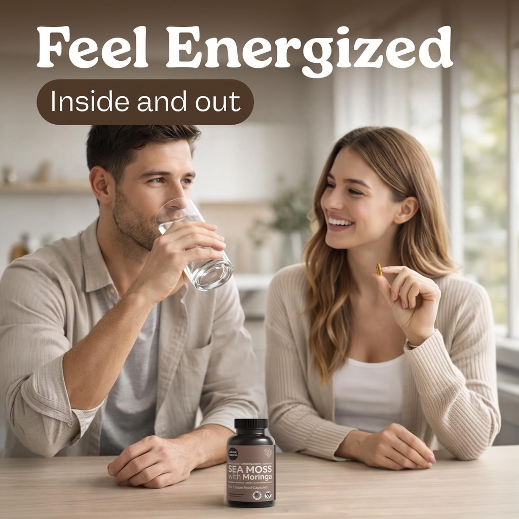 Atlantic Naturals Sea Moss Capsules – Irish Sea Moss with Black Seed Oil, Ashwagandha, Moringa, Ginseng & Ginger for Energy, Vitality & Wellness – Nutritional Supplement – Made in USA – 60 Capsules 5