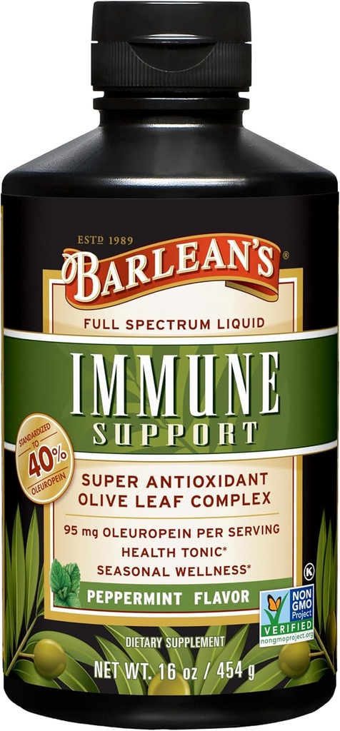 Barlean's Peppermint Olive Leaf Complex Liquid Immune Support Supplement, 95mg Oleuropein Antioxidants, 16 oz 2