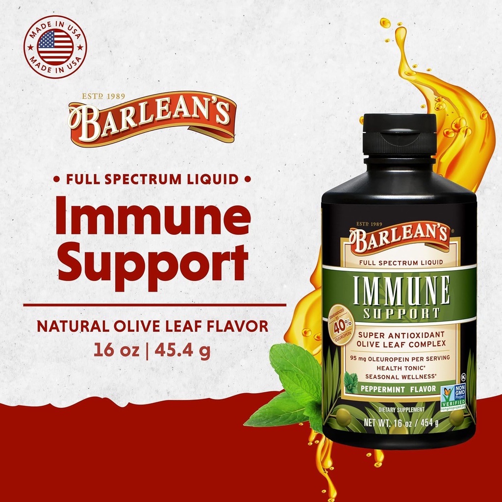 Barlean's Peppermint Olive Leaf Complex Liquid Immune Support Supplement, 95mg Oleuropein Antioxidants, 16 oz 3