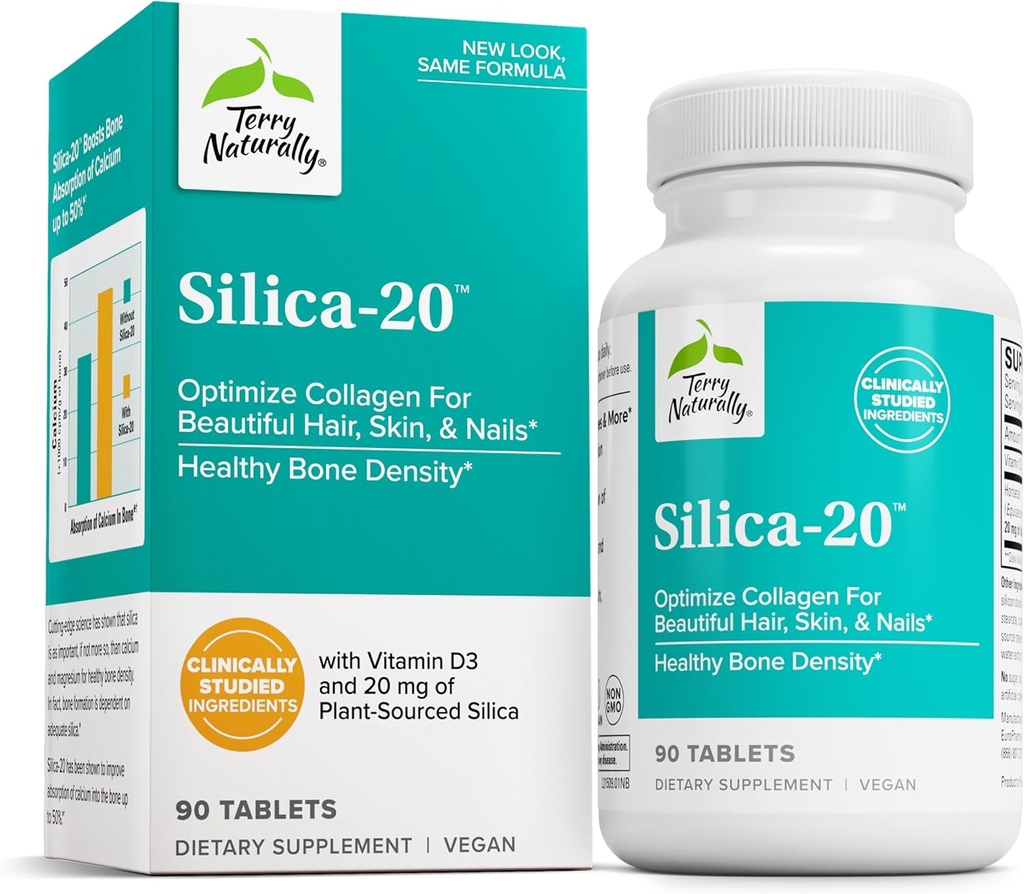 Terry Naturally Silica-20 - Support Hair Growth & Nail Strength - Collagen Supplement to Aid Bone Density & Strength - Skincare Supplement to Support Skin, Nail & Bone Health - 90 Tablets 2