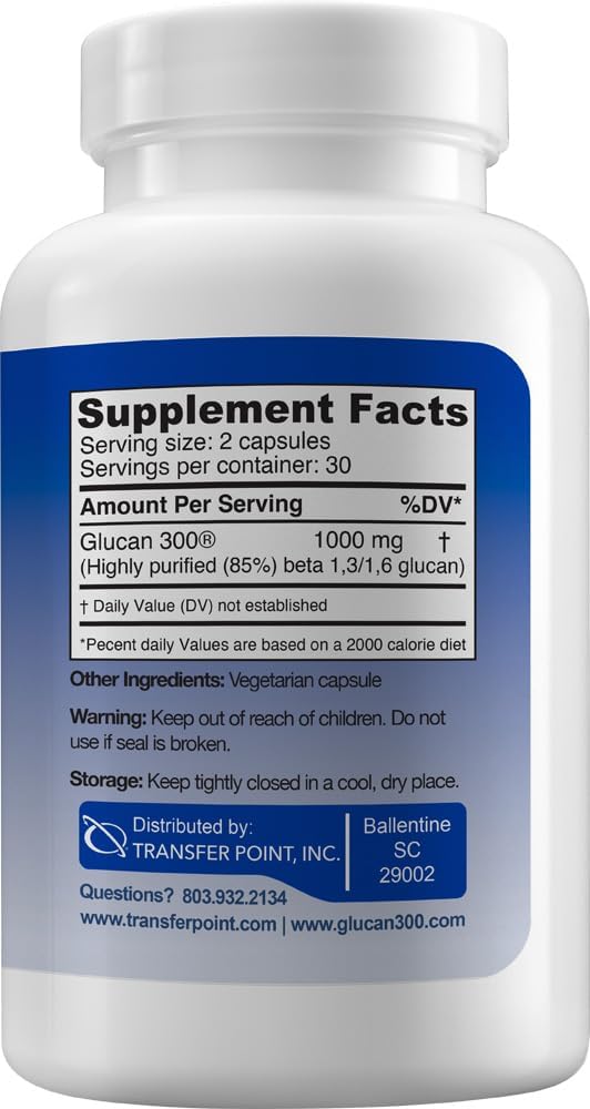 Transfer Point Immune Support Supplement Highly Purified Beta 1,3D Glucan (Pack of 3-500 mg b-glucan Fiber per Capsule) 3