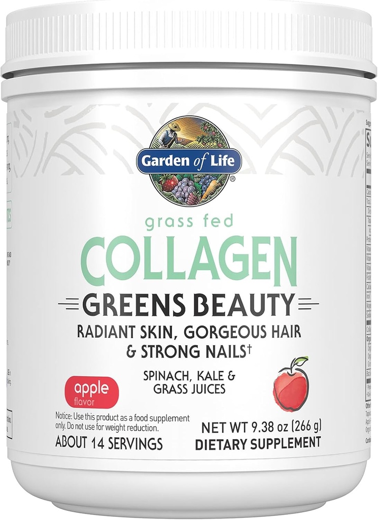 Garden of Life Grass Fed Collagen Greens Beauty Powder - Apple, 14 Servings, for Women Skin Hair Nails Joints, Collagen Peptides Powder + Protein + Greens Supplement 5