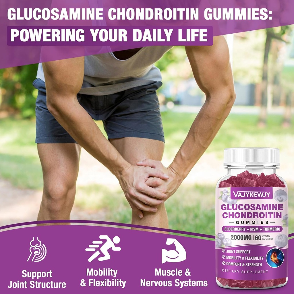 2 Packs 2000mg Glucosamine Chondroitin Gummies, Extra Strength Glucosamine with Chondroitin MSM & Turmeric, Joint Support Supplement, Antioxidant Immune Support - 120 Gummies 4
