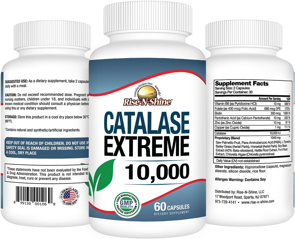 Rise-N-Shine Catalase Extreme Supplement 10,000 with Saw Palmetto, Biotin, Fo-Ti, PABA - Hair Supplements for Strong Hair - 60 Capsules 3