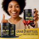 Vitamin D3 K2 Gummies 10000 IU with Calcium 100mg - VIT D3 for Adults - Mk7 Vitamin K2 100mcg - Vitamin D Supplement for Men & Women - Vegan Gluten Free Non-GMO 3