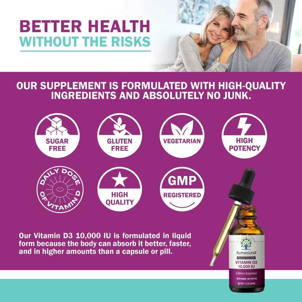 Vitamin D Liquid Drops for Adults: Vegan D3 10000 IU for Immune Support & Bone Strength Supplements, Non-GMO & Gluten Free Liquid Vitamin D for Women & Men, 30ml, 30 Servings 5