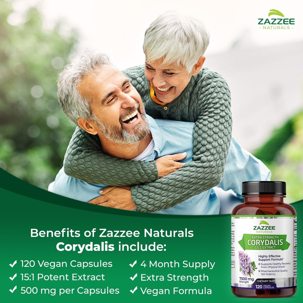 Zazzee Extra Strength Corydalis 15:1 Extract, 7500 mg Strength, 120 Vegan Capsules, Concentrated and Standardized 15X Extract, 100% Vegetarian, Premium Grade, Conolidine, All-Natural and Non-GMO 3