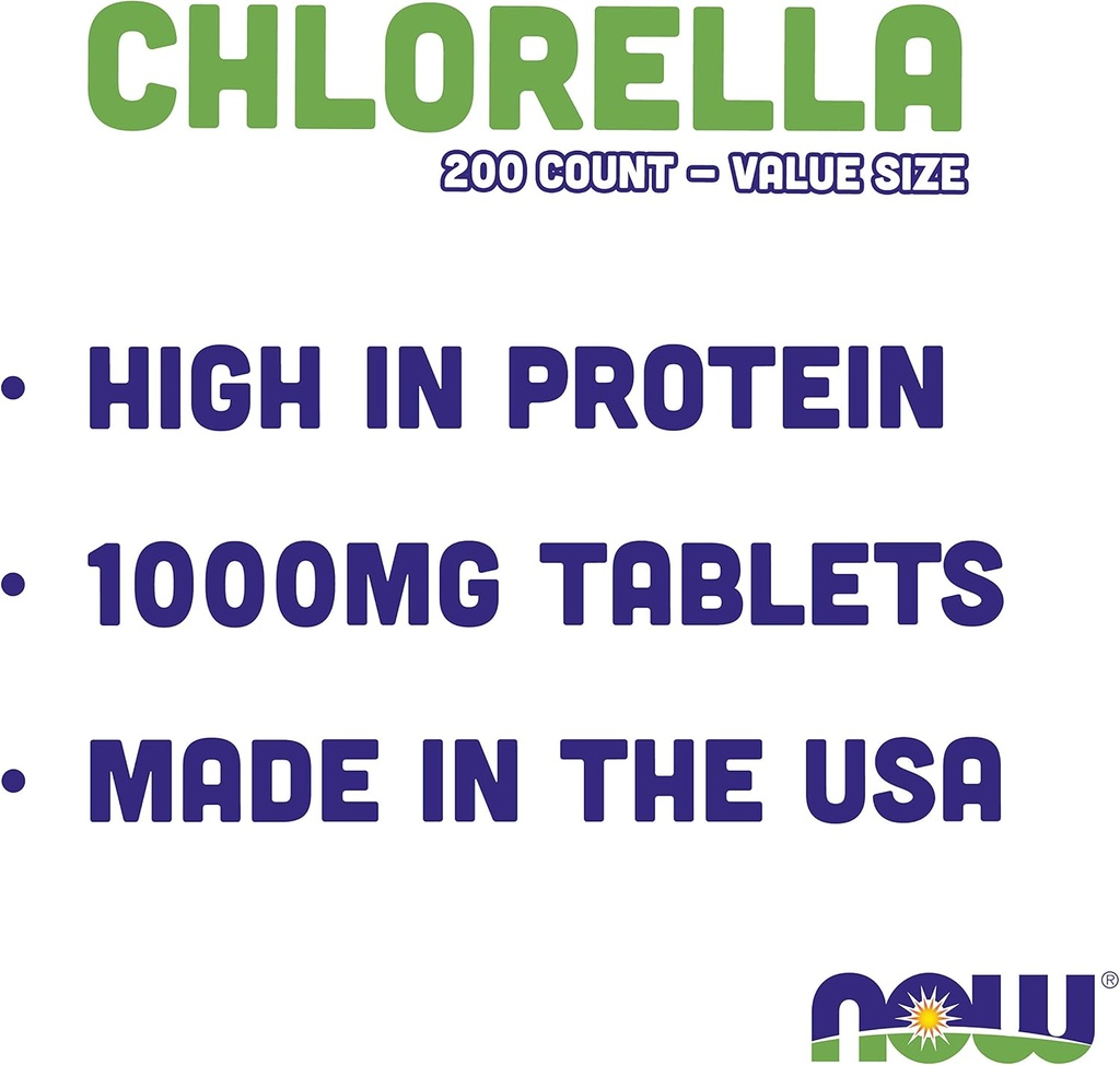 Now Chlorella 1000mg Tablets - 200 Count (Pack of 2) - Natural Occurring Chlorophyll, Beta-Carotene - Non-GMO, Vegan - Green Super Food Supplement for Women and Men 5