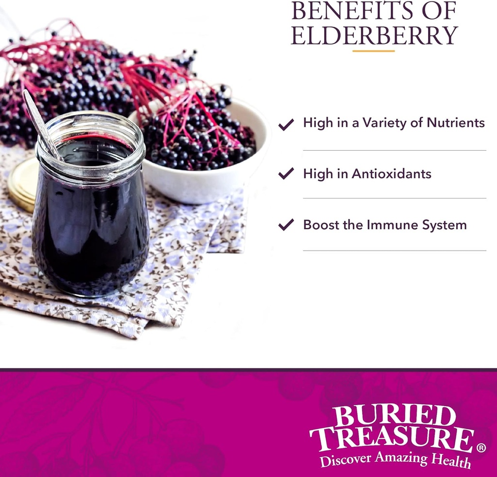 Buried Treasure Elderberry ACF with 4,000 mg Elderberry Sambucus Whole Fruit Concentrate, Vitamin C Plus Raw Local Honey Liquid Immune Support 16 oz 4