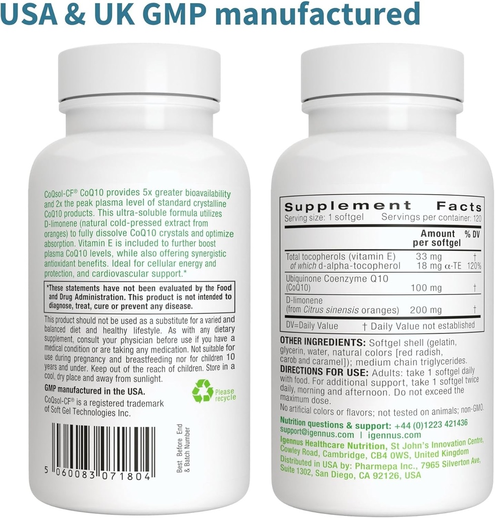 Multivitamin & Minerals for Men + High Absorption CoQ10 100mg 120 Softgels Energy Bundle, Sustained Release Advanced Multivitamin + CoQ10 with Vitamin E & D-Limonene, by Igennus 6