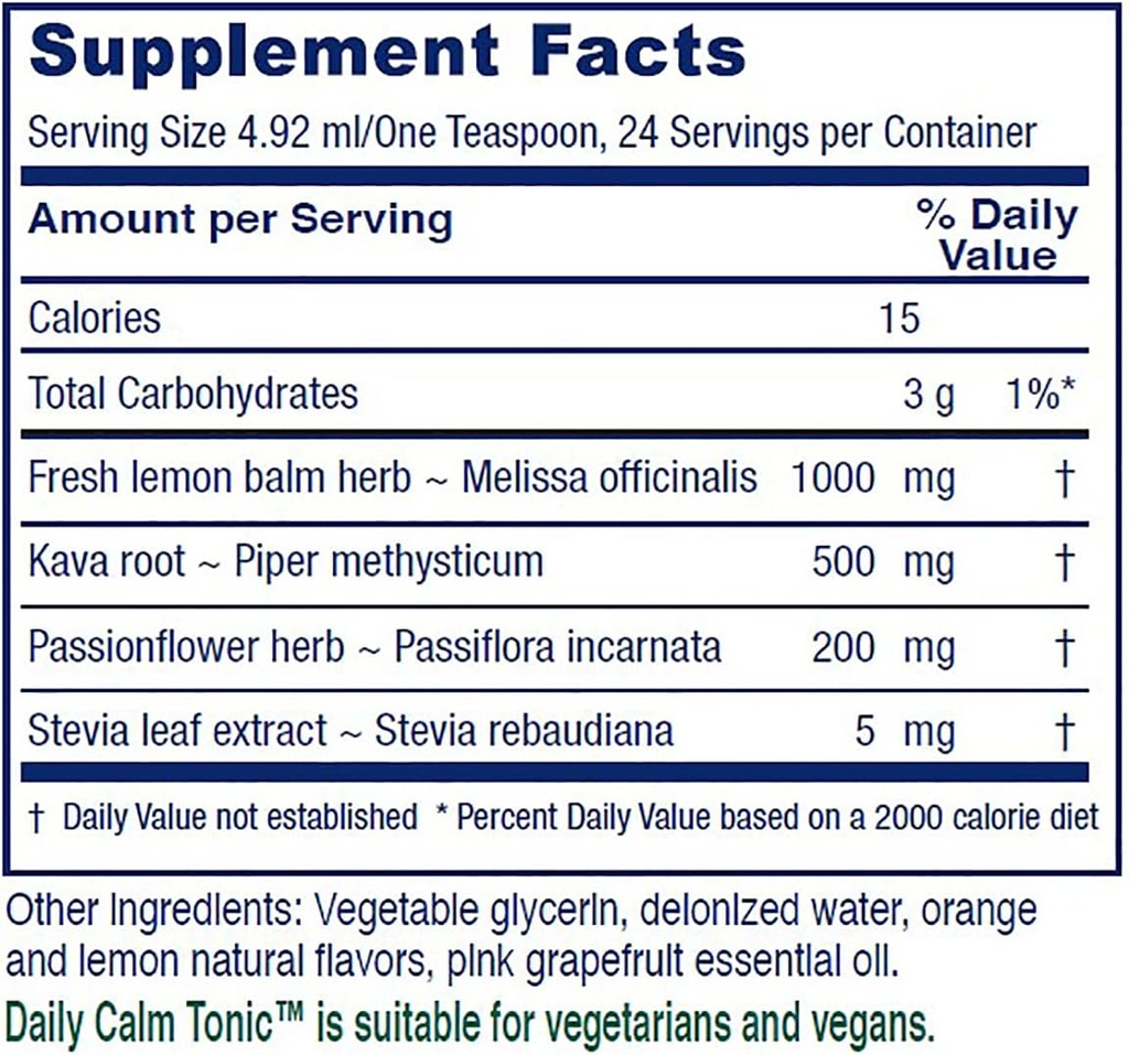 Vitanica Daily Calm Tonic - Liquid Supplement for Brain Health - Support from Lemon Balm, Kava Kava & Passionflower - Vegan Supplement for Tension & Irritability - Pro Logo - 4 Fl Oz 3