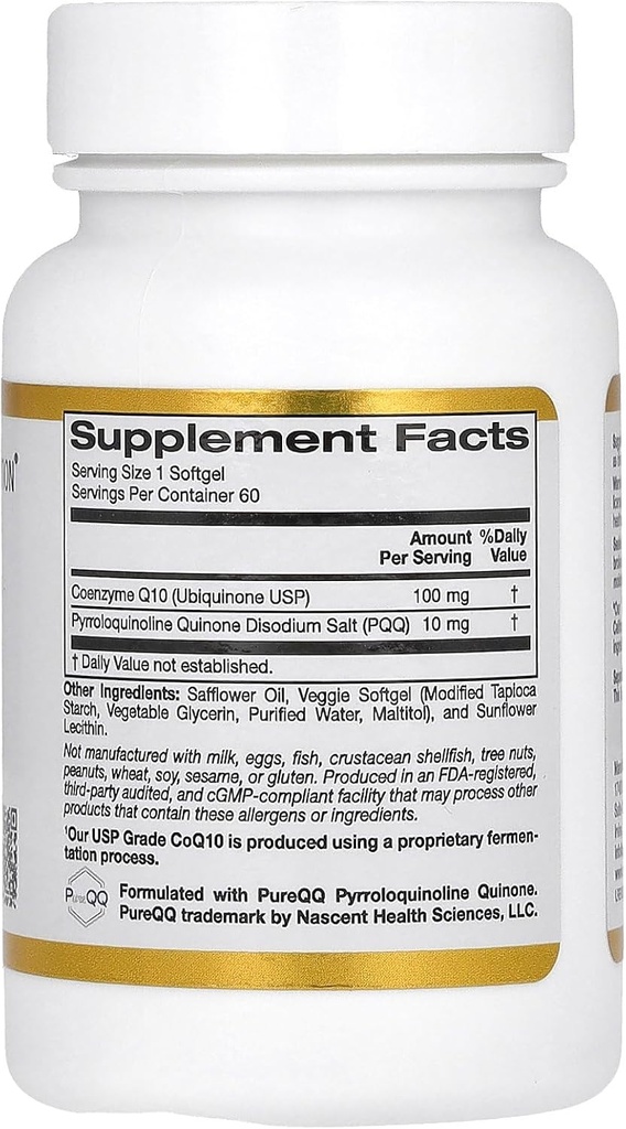 California Gold Nutrition CoQ10 with PQQ, Ubiquinone USP, Tapioca Veggie Softgel with Sunflower Lecithin, 100 mg, 60 Veggie Softgel 3