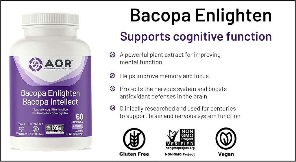 AOR, Bacopa Enlighten, Ayurvedic Bacopa Monnieri Supplement, 300 mg, Vegan, 60 Capsules (60 Servings) 3