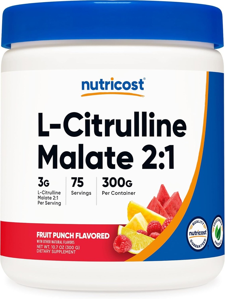 Nutricost L-Citrulline Malate 2:1 (300g) Fruit Punch - Workout Support, Muscle Performance, Nitric Oxide Booster - Fitness Supplement Powder, 75 Servings 2
