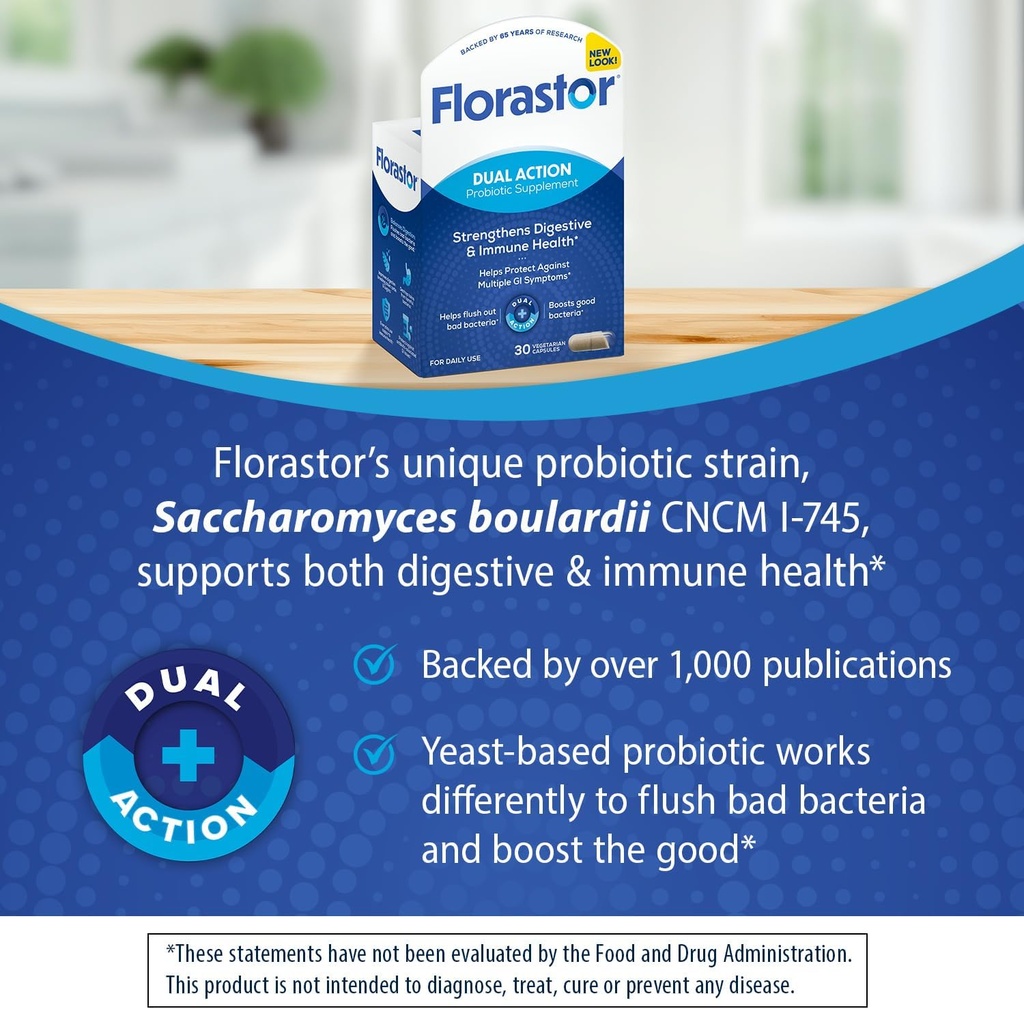 Florastor Probiotics for Digestive and Immune Health, 30 Capsules, Probiotics for Women & Men, Helps Flush Out Bad Bacteria, Boosts The Good with Our Unique Strain Saccharomyces Boulardii 4