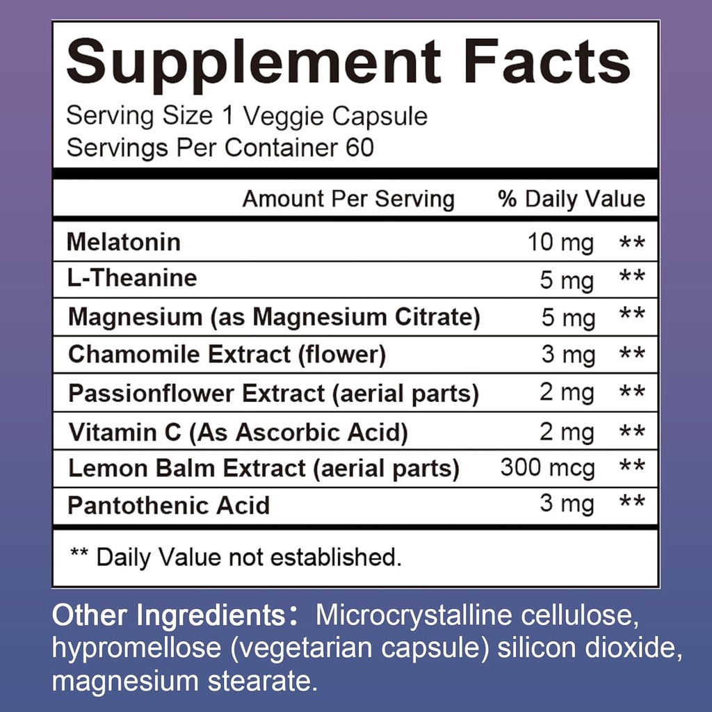Melatonin 10 mg + L Theanine 5 mg & Magnesium 5 mg, Restful Sleep Support for Adults, Non-Habit Forming Sleep Aid Supplement for Calm and Relaxation, Vegan, Non-GMO, 60 Capsules 6