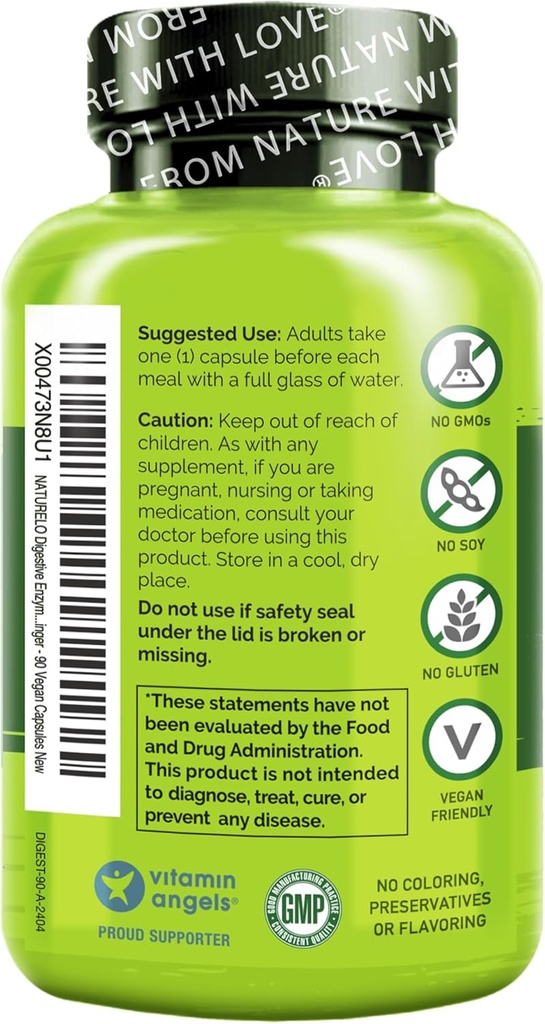 NATURELO Digestive Enzymes - Full Spectrum Support with a Broad Blend of 15 Enzymes Plus Ginger - 90 Vegan Capsules (Pack of 2) 3
