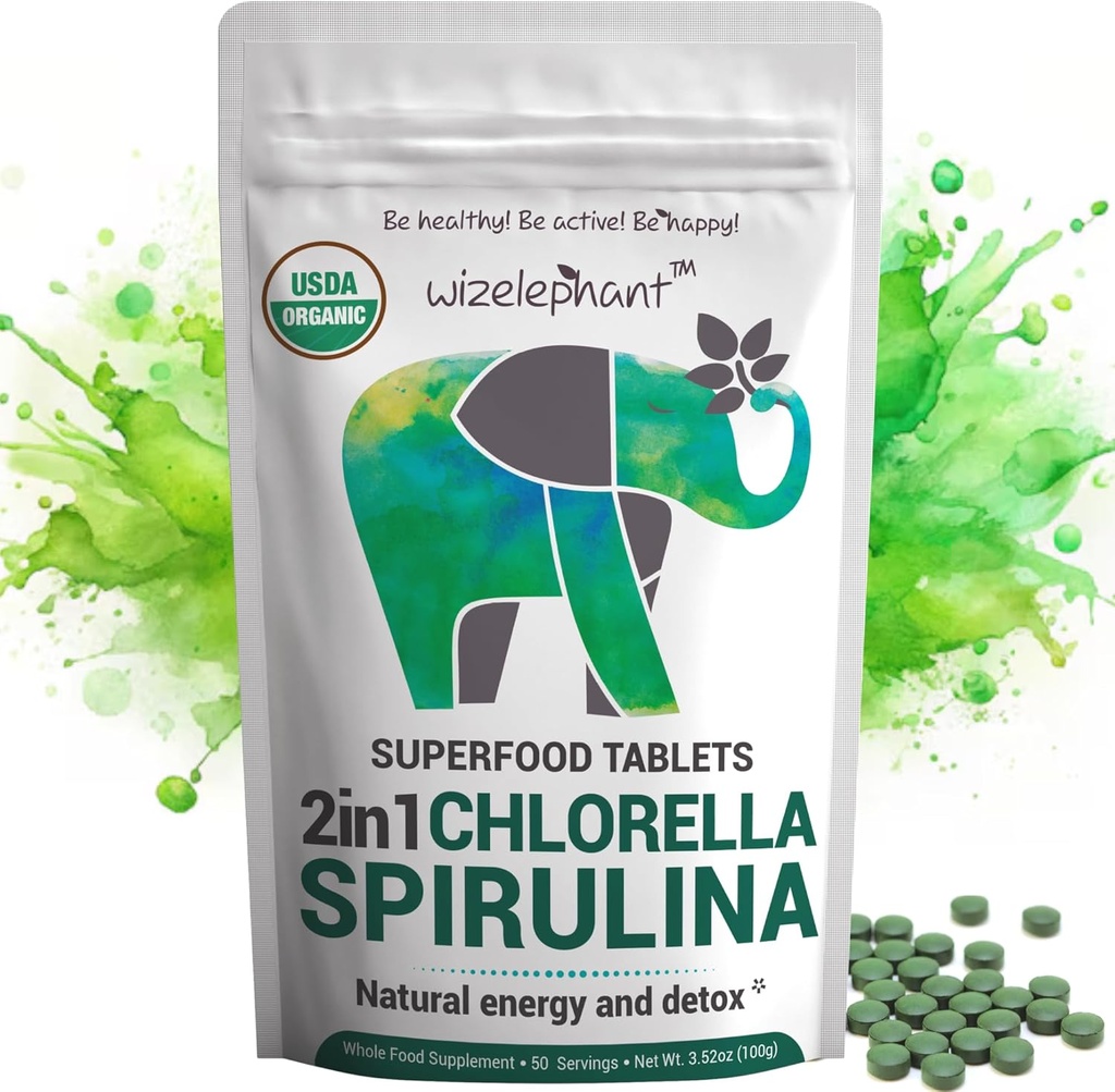 Chlorella Spirulina Powder Organic + Spirulina Chlorella Tablets | Organic| Rich in Chlorophyll | Greens Superfood Powder & Tablets Bundle 3