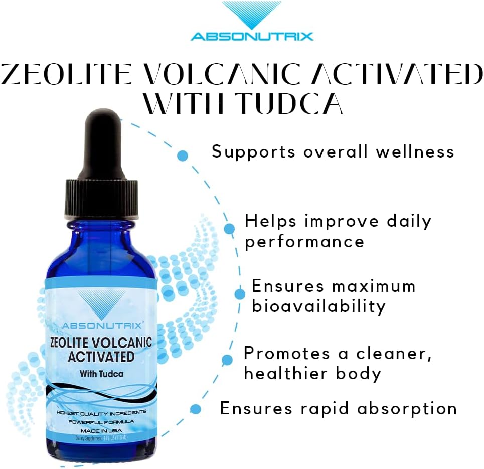 Absonutrix Zeolite Volcanic Activated with Tudca Advanced Formula 390 mg, 4 Oz Liquid, 302 Servings, Made in USA, Quick Absorption,Non-GMO, GMP Certified Facility, Cruelty-Free Products 5