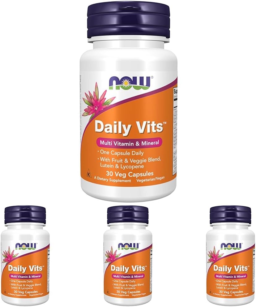 NOW Foods Supplements, Daily Vits™with Fruit & Veggie Blend, Lutein and Lycopene, 30 Veg Capsules (Pack of 4) 2