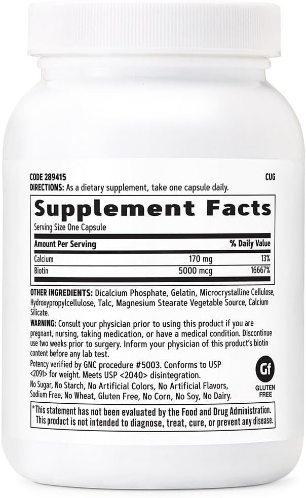 GNC Biotin 5000mcg Supplement, Supports Healthy Hair, Skin and Nails, 120 Servings 3