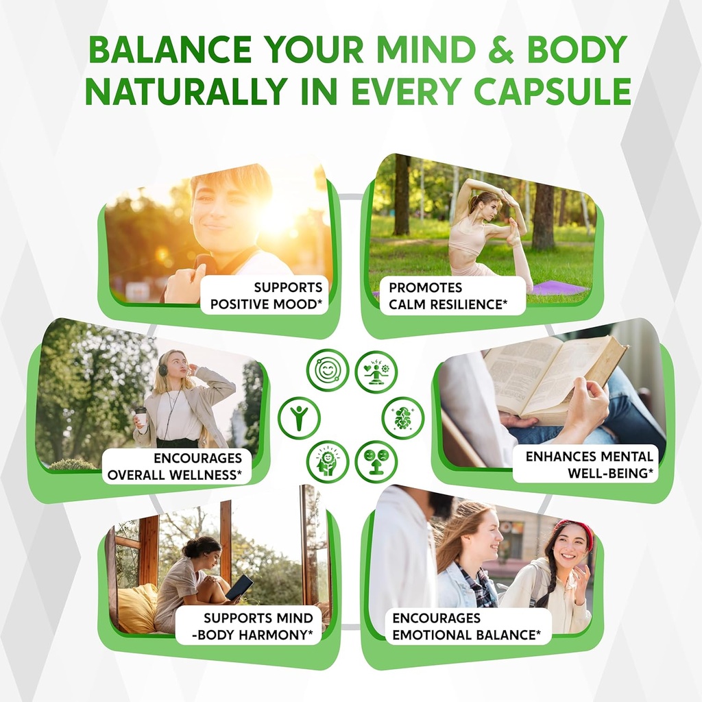 ST John's Wort 14-in-1 Natural Blend with Rhodiola Ashwagandha Chamomile Holy Basil L-Theanine Valerian Passionflower - 150 Count - Made & Tested in The USA 4