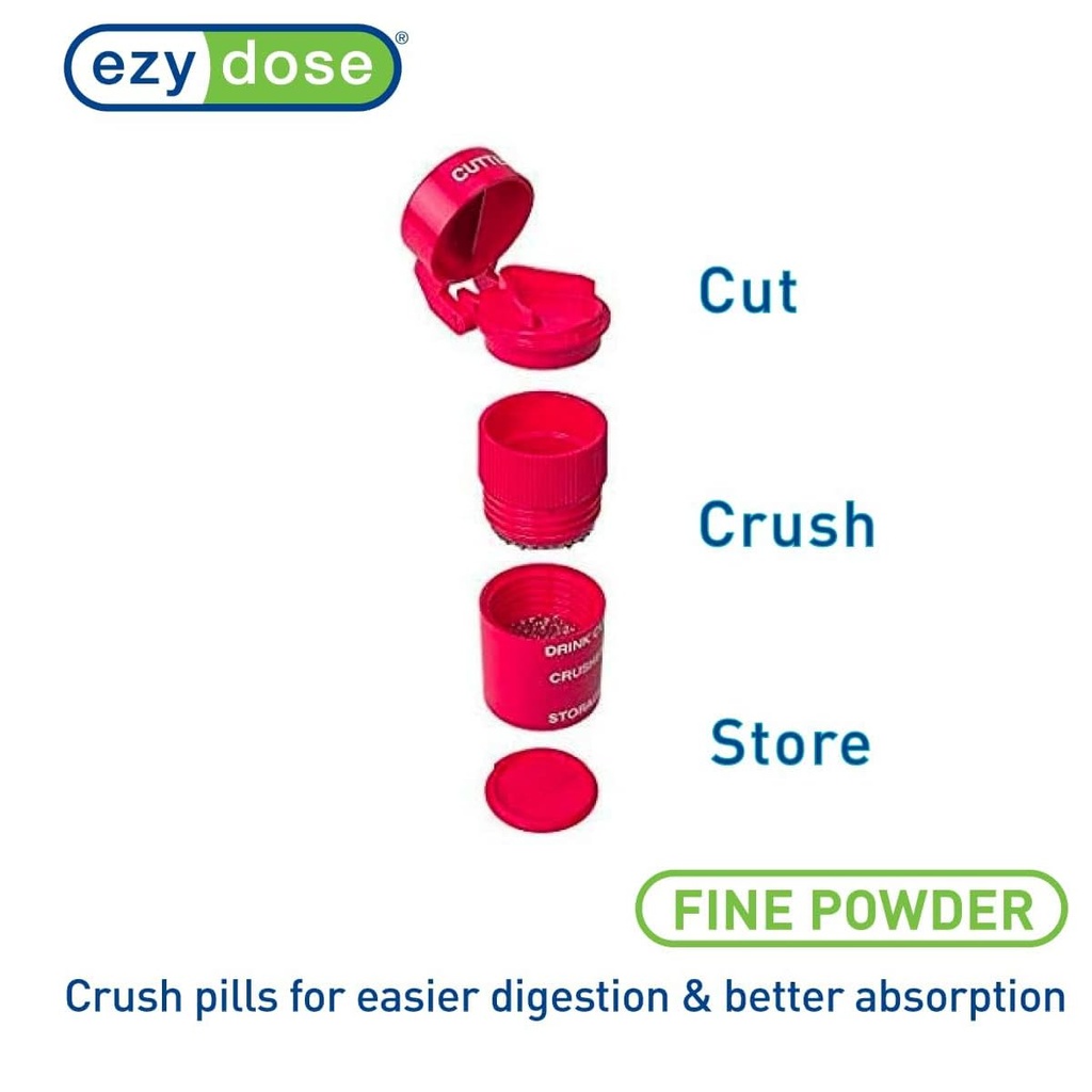 EZY DOSE 3 Compartment Pill Crusher, Cutter and Grinder, Daily Usage, Safely Cut Pills, Vitamins, Tablets, Accurate and Easy Cutting, Stainless Steel Blade, Removable Drinking Cup, Red, BPA Free 6