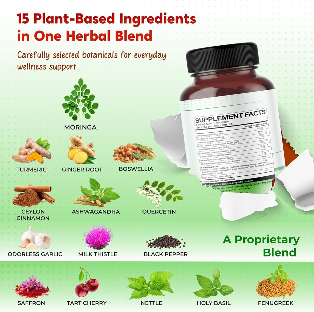 Moringa, Turmeric, Ginger Root, Ceylon Cinnamon, Boswellia - Made in USA 4