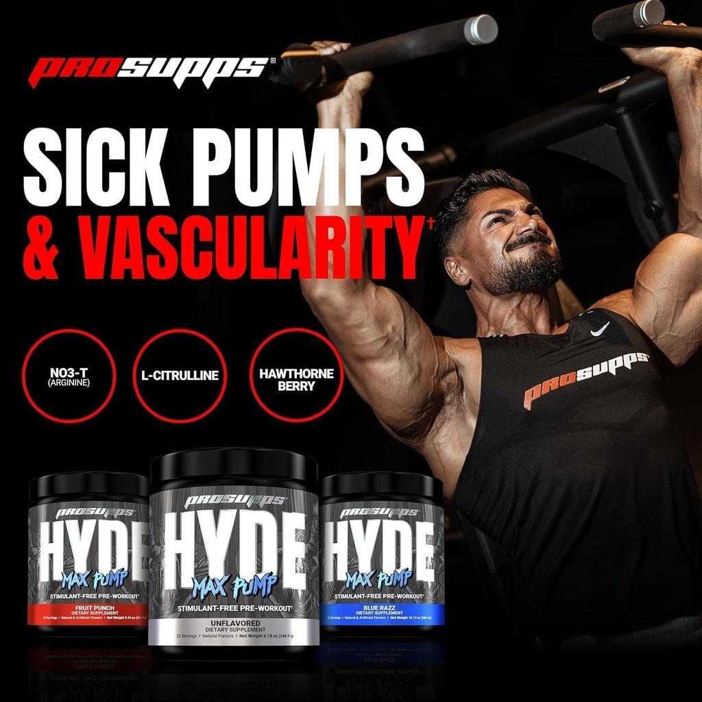 PROSUPPS Hyde Max Pump Stimulant-Free Pre-Workout, Unflavored and Creatine 300 Bundle 5