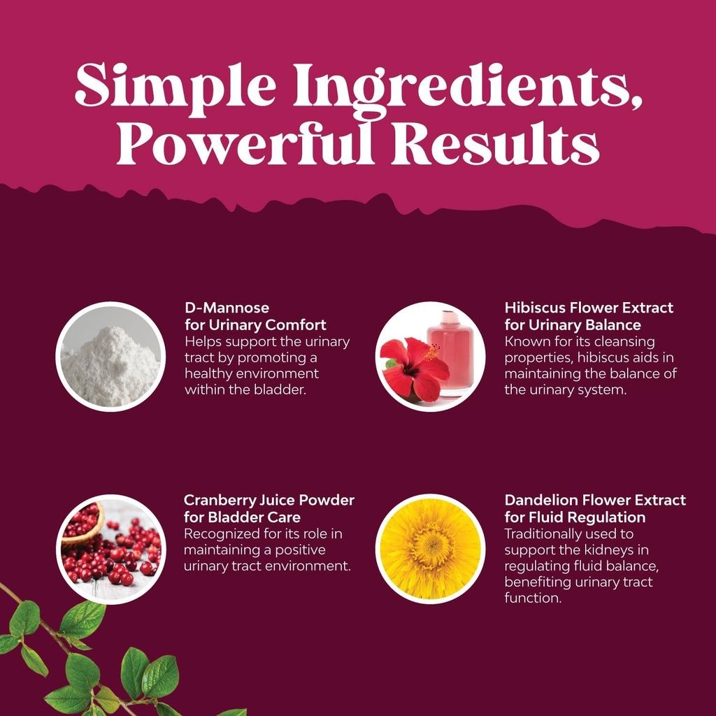 D Mannose Capsules for Urinary Tract Health - High Potency D-Mannose with Cranberry Juice Powder & Dandelion for Urinary Tract Health for Women Fast Acting Super Concentrated Cranberry - 30 Capsules 6