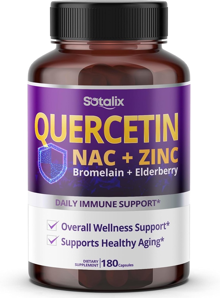 SOTALIX Supplement Premium Quercetin 98% High Purity with Bromelain, Zinc, Vitamin D3 2000 IU, Elderberry - Cardiovascular Respiration Immune Support for Adult Kids - 180 Day Supply 2
