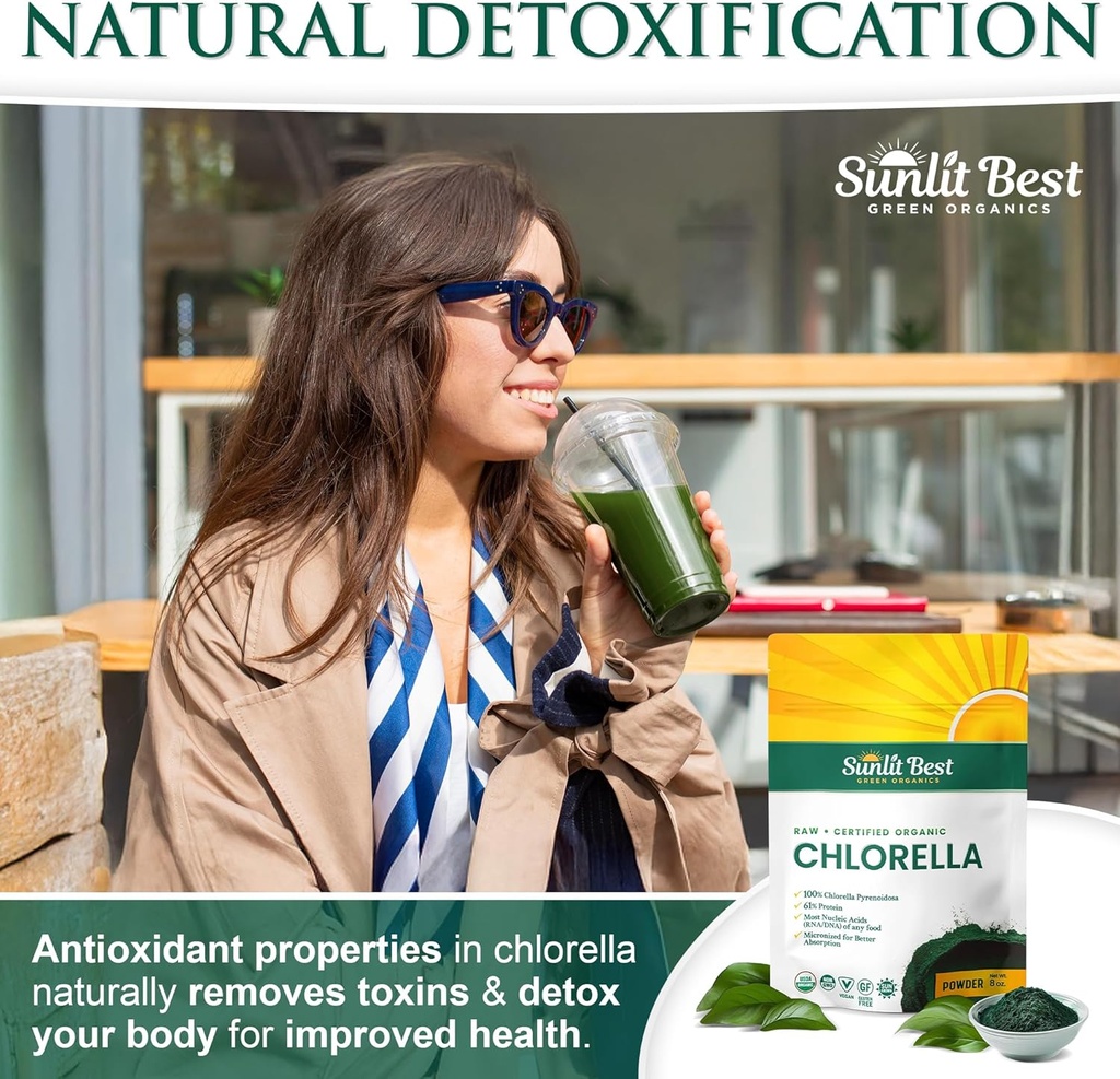 Sunlit Best USDA Organic Premium Chlorella Tablets 500 Tabs | 100% Pure Chlorella Superfood Supplement High in Protein, Chlorophyll, Vitamins, & Minerals | Supports Good Health, Wellbeing & Recovery 6