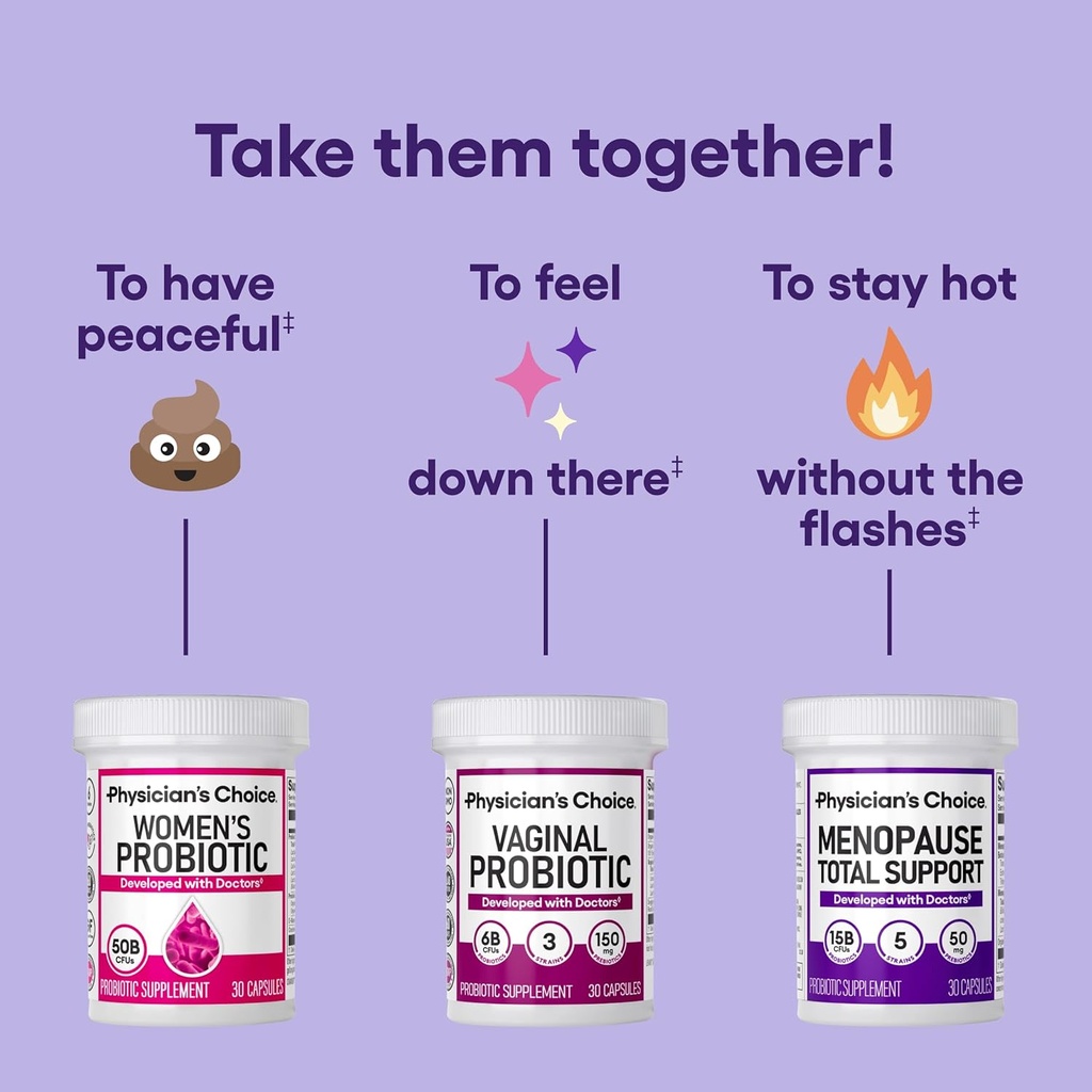 Physician's CHOICE Menopause Probiotic Supplement for Women - Supports Hormone Balance, Hot Flashes, Night Sweats, Weight Management, Bloating & Gut Health - with Black Cohosh, Resveratrol+ - 60ct 6