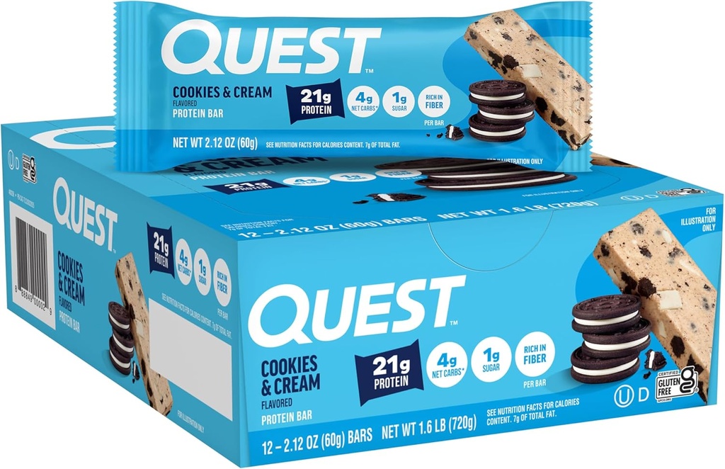 Quest Nutrition Cookies & Cream Protein Bars, 21g Protein, 1g Sugar, 4g Net Carb, Gluten Free, Keto Friendly, 12 Count 2