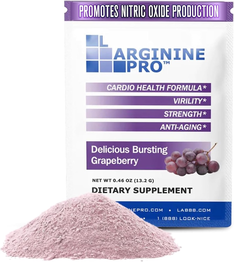 L-ARGININE PRO Supplement Powder | 30 Packets Single Serve Travel Size | 5,500mg of L-arginine Plus 1,100mg L-Citrulline, Grape 2